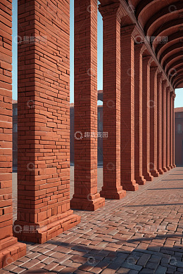 红砖柱廊建筑场景