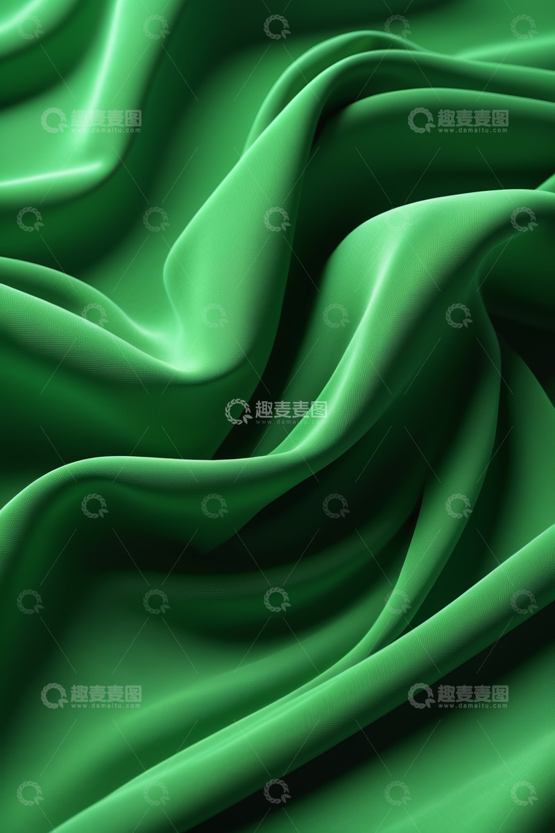 高清大图下载【趣麦麦图】绿色丝绸布料纹理特写