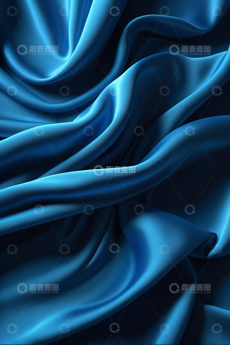 高清大图下载【趣麦麦图】蓝色丝绸布料褶皱纹理