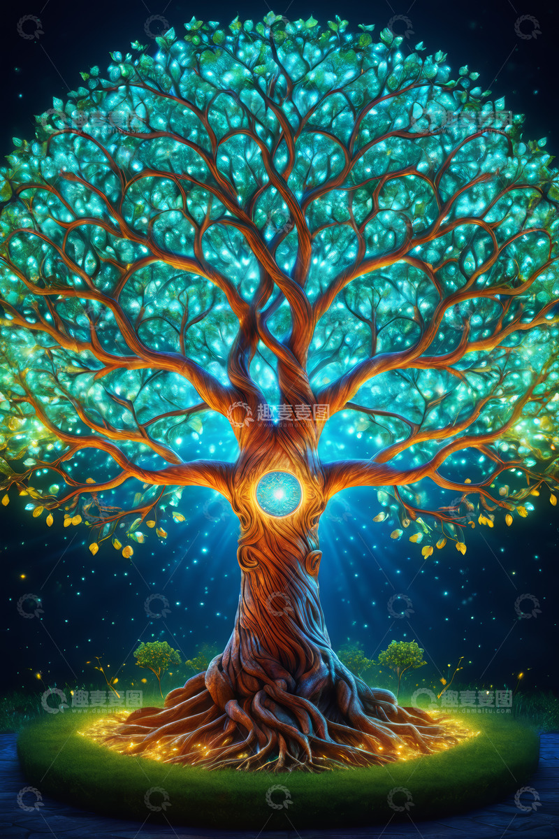 高清大图下载【趣麦麦图】梦幻发光神树夜景