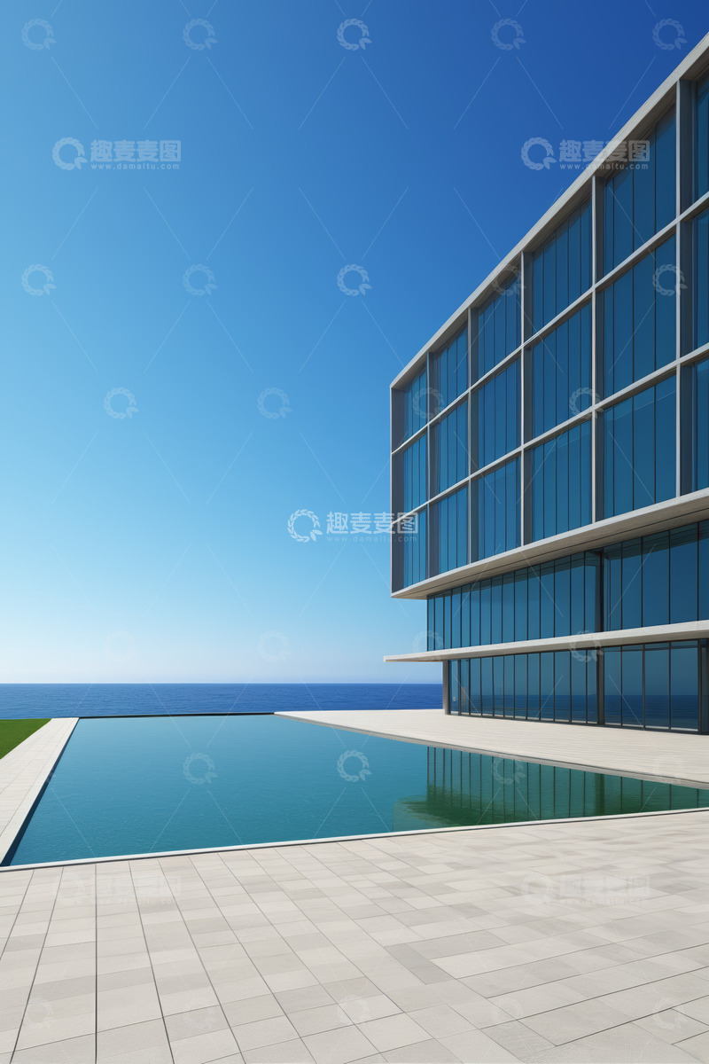 高清大图下载【趣麦麦图】现代建筑旁的户外泳池景观