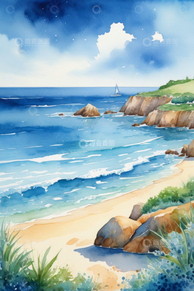 高清大图下载【趣麦麦图】海边沙滩与礁石自然风光