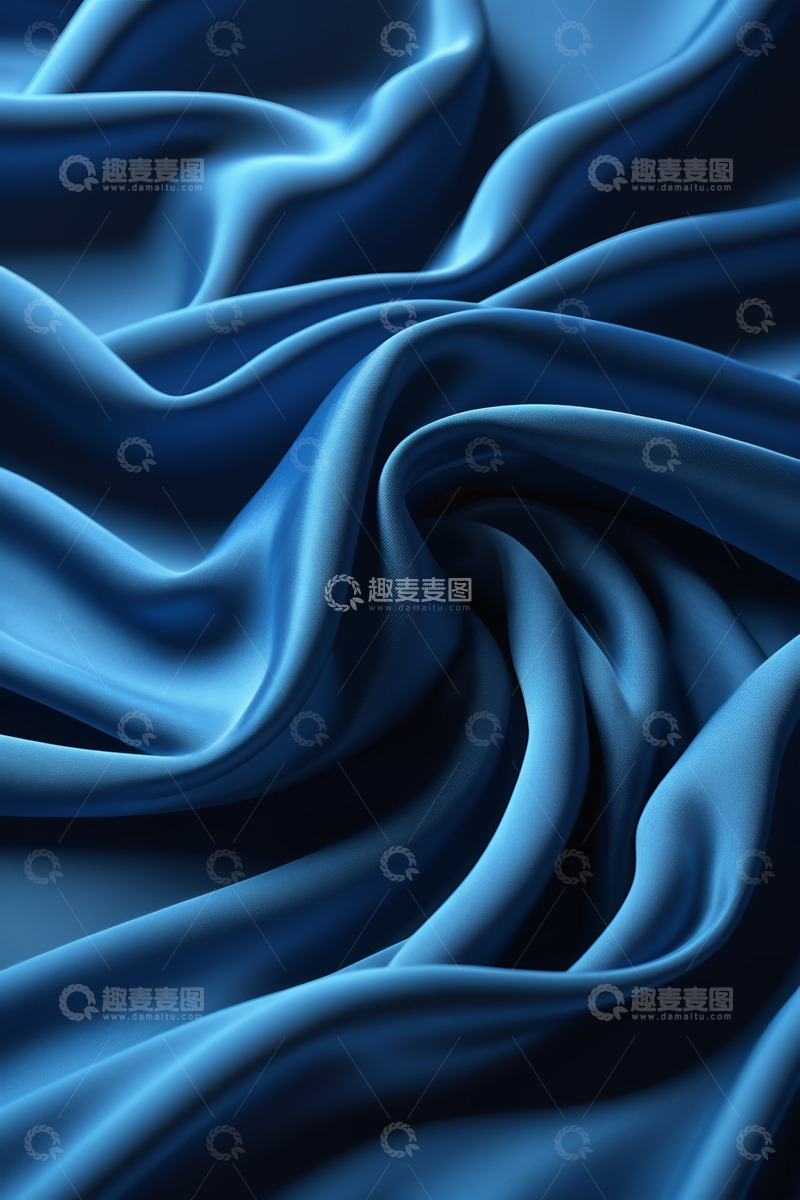 高清大图下载【趣麦麦图】蓝色丝绸布料纹理特写