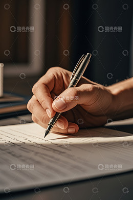 人手握钢笔书写