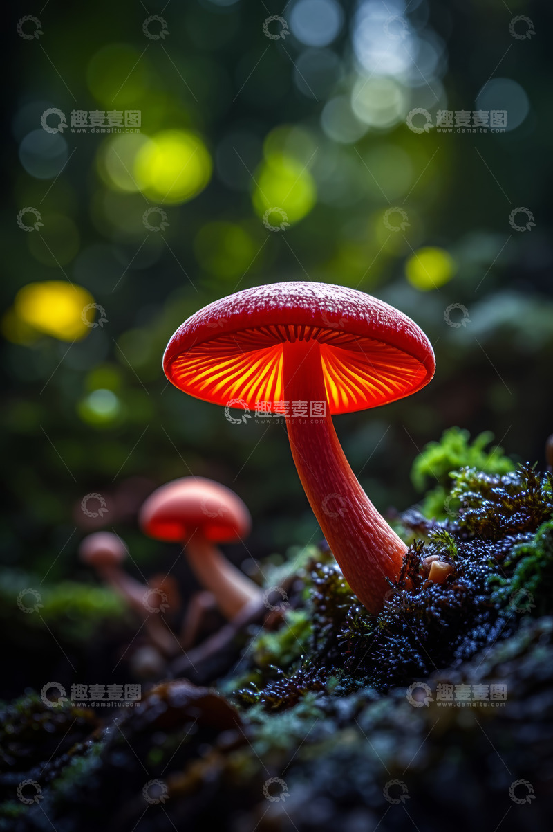 高清大图下载【趣麦麦图】森林中红色蘑菇特写