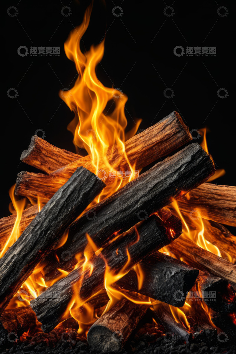 高清大图下载【趣麦麦图】燃烧的木柴火焰素材