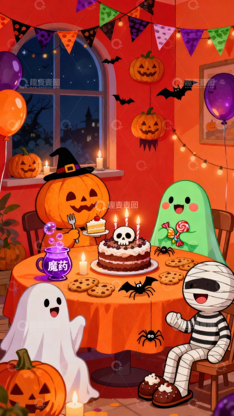 高清大图下载【趣麦麦图】万圣节聚会的怪物