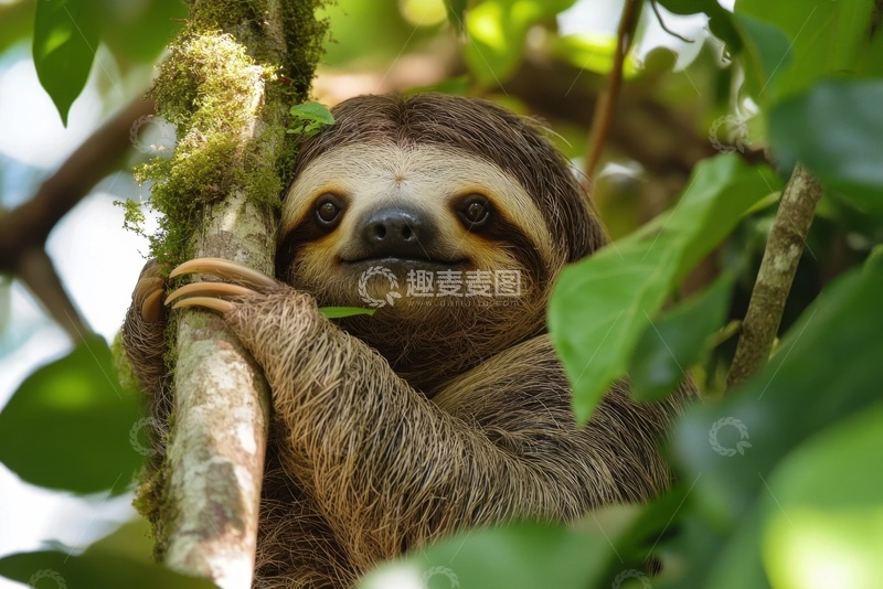 高清大图下载【趣麦麦图】趴在树干上的一只树懒