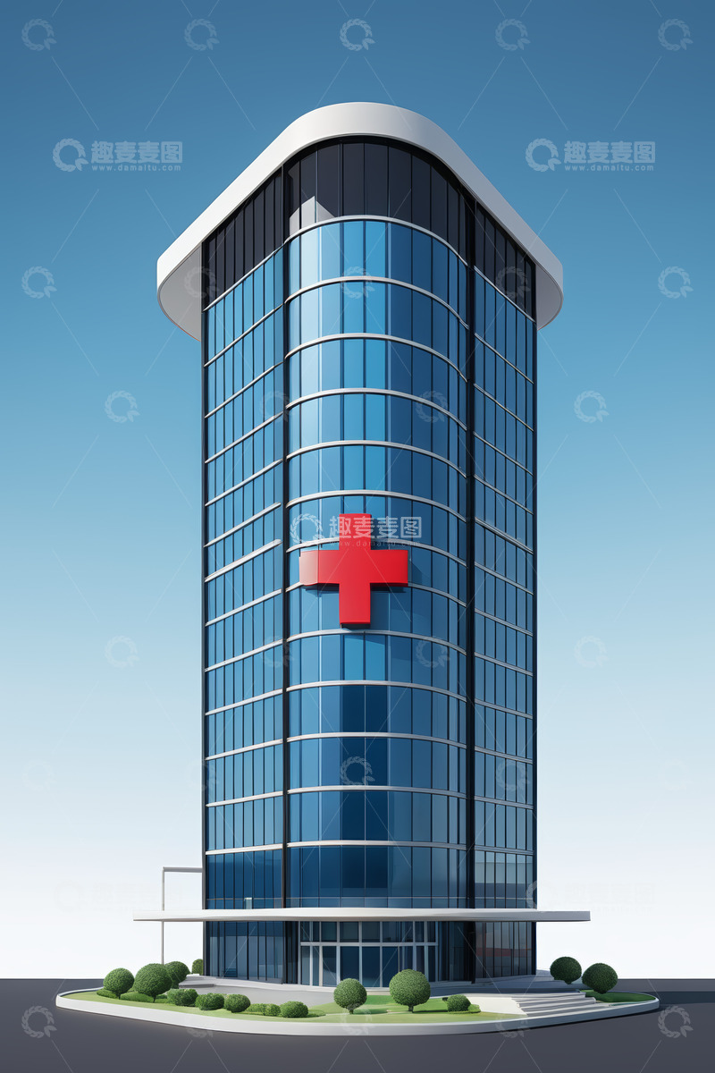高清大图下载【趣麦麦图】现代化玻璃幕墙医院大楼