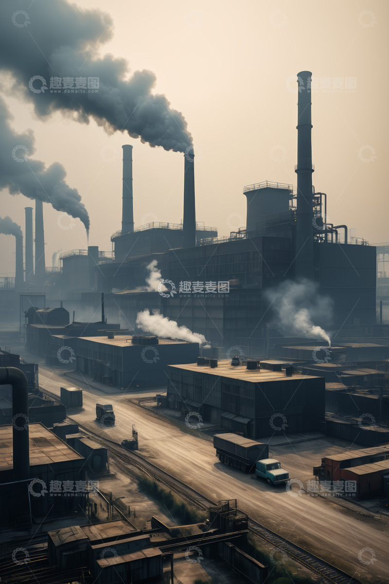 高清大图下载【趣麦麦图】工厂烟囱排放烟雾场景