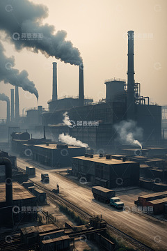 工厂烟囱排放烟雾场景