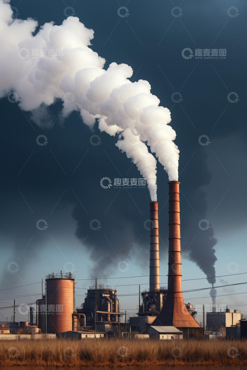 高清大图下载【趣麦麦图】工厂烟囱排放烟雾场景