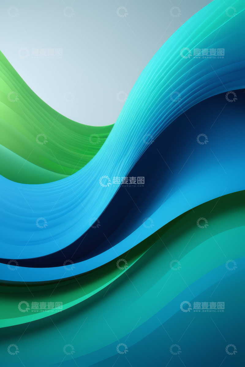 高清大图下载【趣麦麦图】蓝绿渐变波浪抽象背景素材