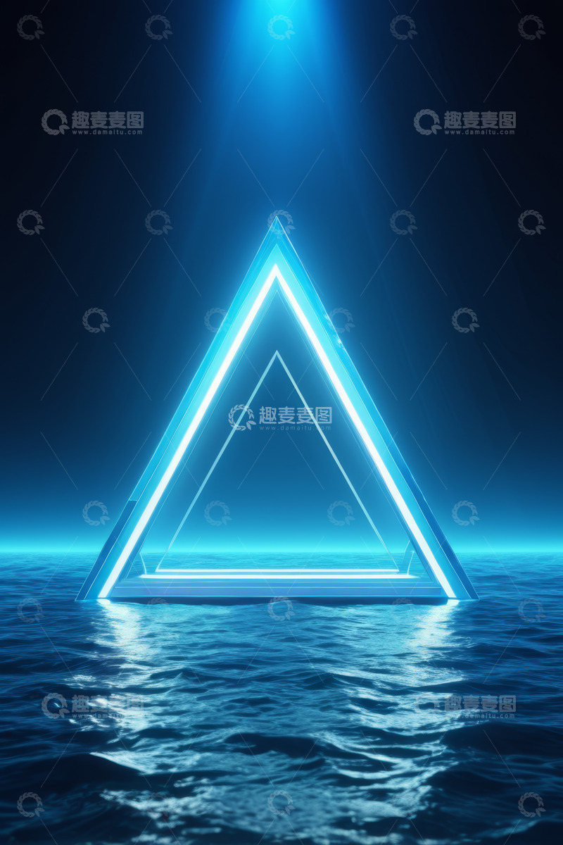 高清大图下载【趣麦麦图】海面上发光的蓝色三角形结构