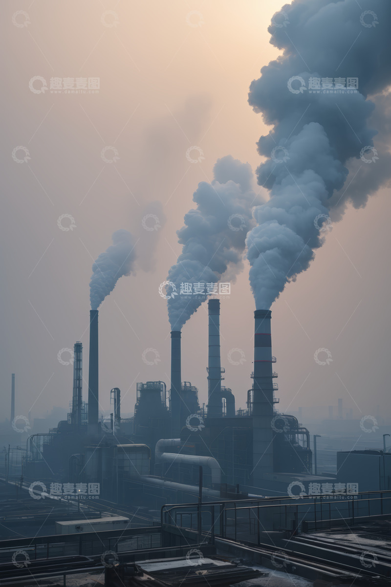 高清大图下载【趣麦麦图】工厂烟囱排放烟雾景象