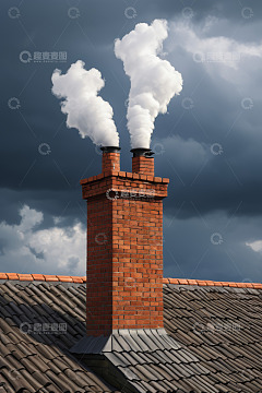屋顶烟囱排放烟雾场景