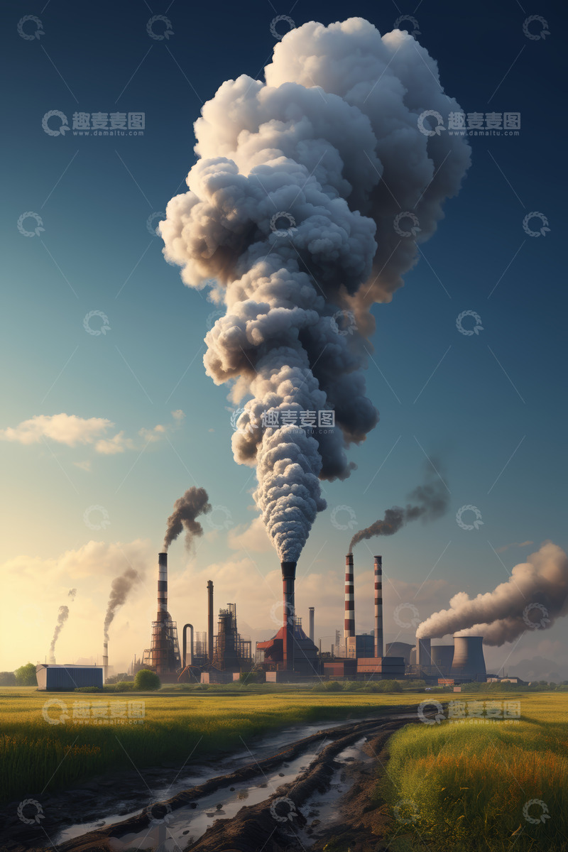 高清大图下载【趣麦麦图】工厂烟囱排放浓烟场景