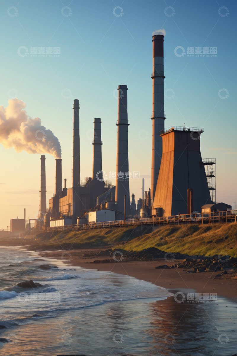 高清大图下载【趣麦麦图】海边工业烟囱景观