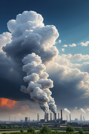 工厂烟囱排放烟雾场景