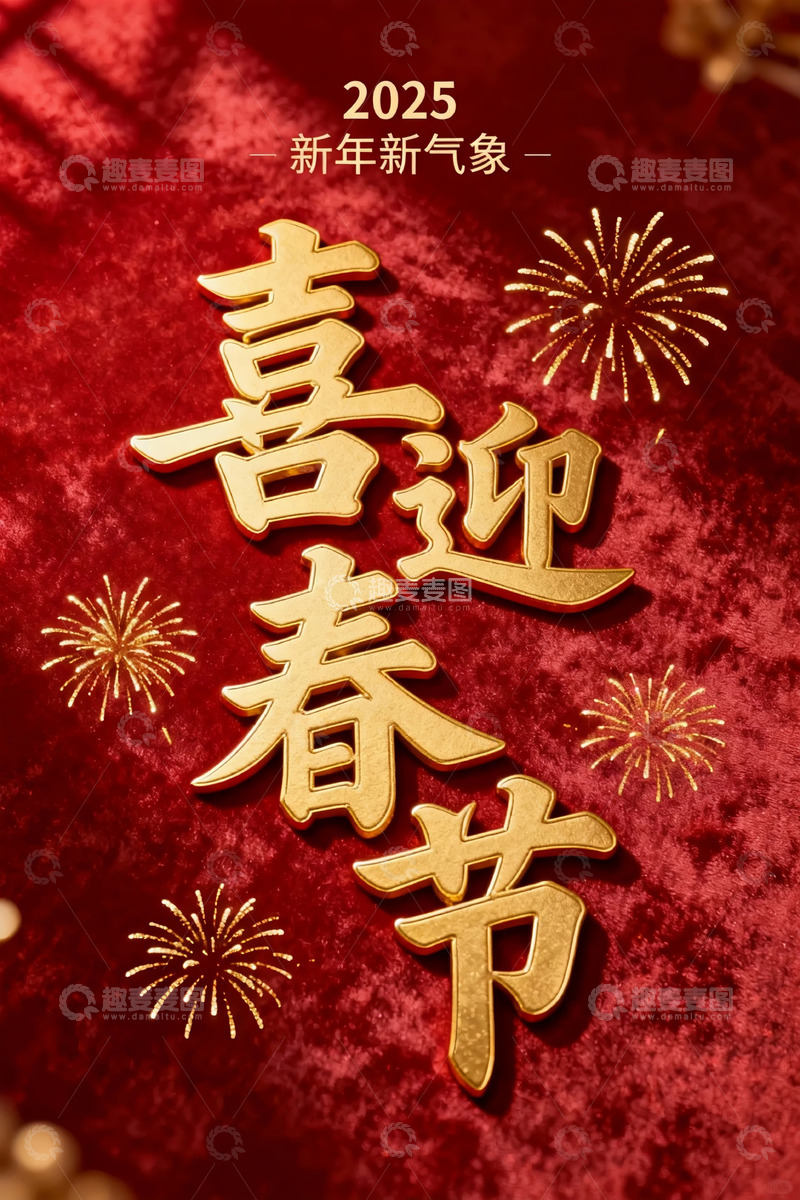 高清大图下载【趣麦麦图】金色喜迎春节喜庆海报设计