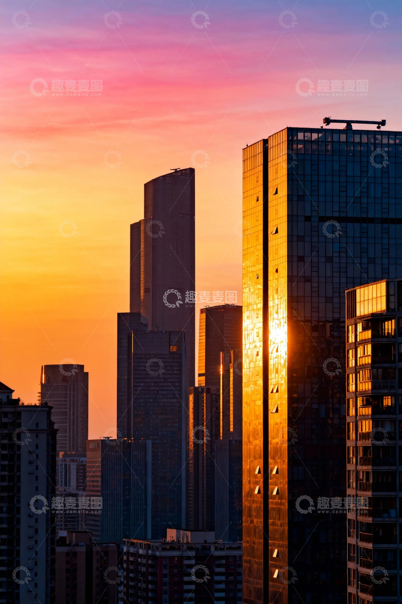 高清大图下载【趣麦麦图】日落城市高楼剪影