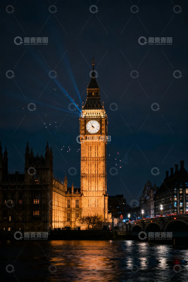 高清大图下载【趣麦麦图】-夜景灯光钟楼摄影