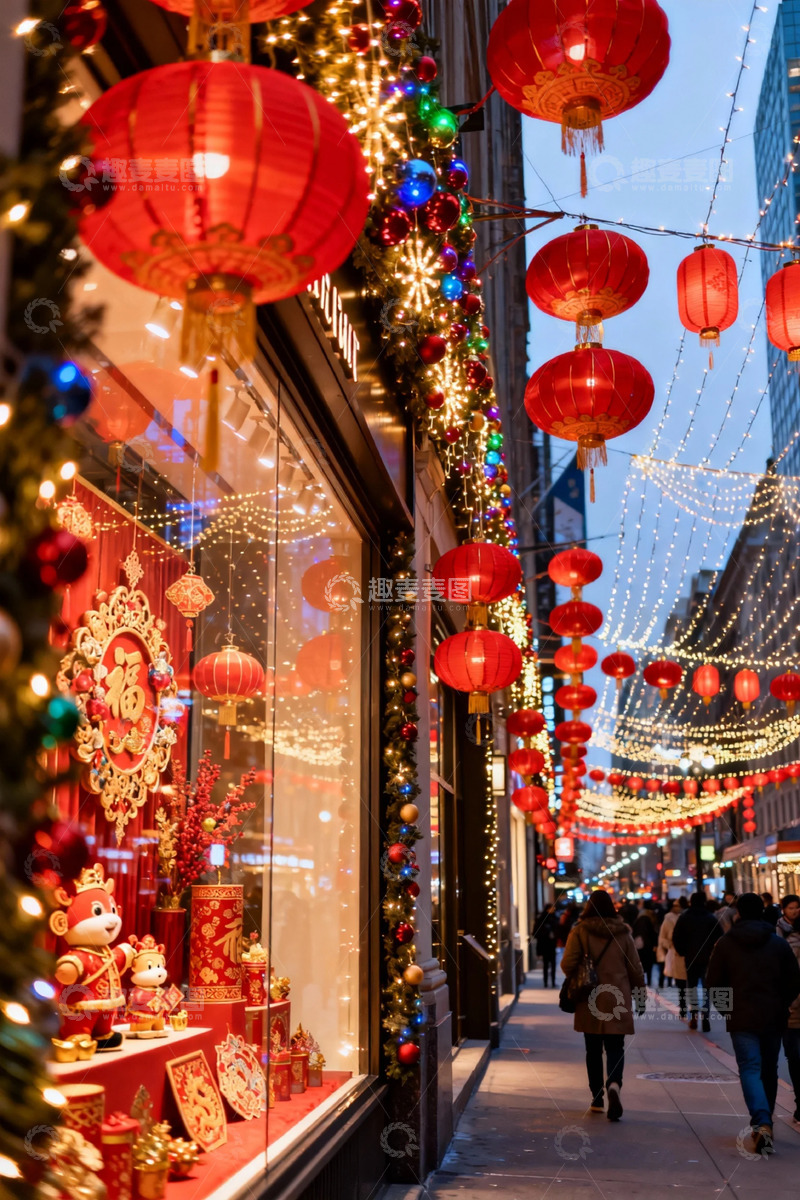 高清大图下载【趣麦麦图】红灯笼街道节日装饰