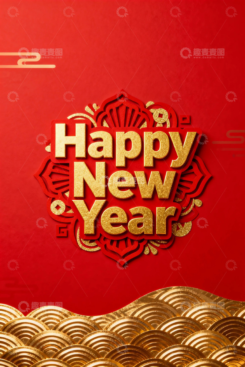高清大图下载【趣麦麦图】新年祝福金色文字喜庆设计