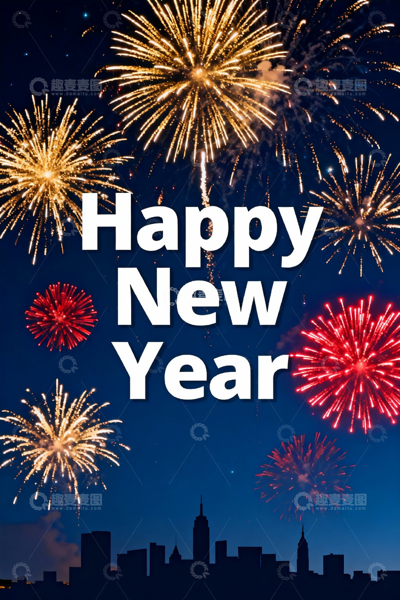 高清大图下载【趣麦麦图】烟花新年城市祝福图片
