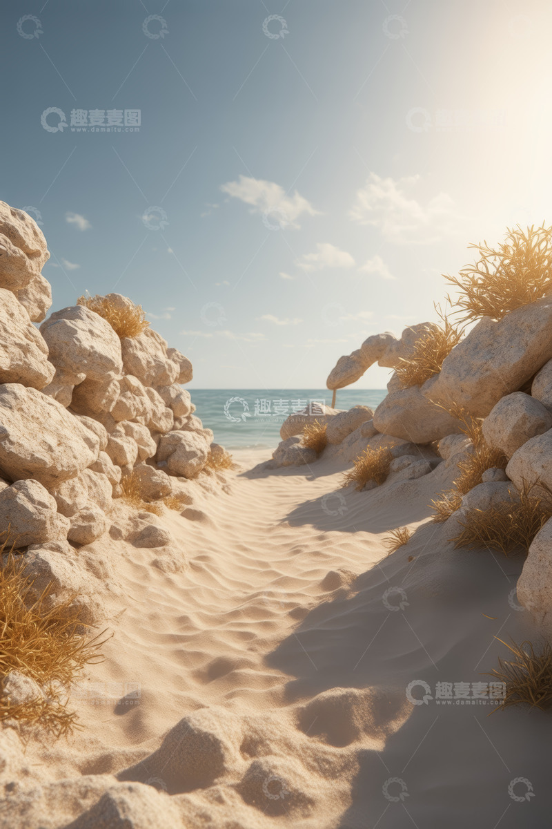 高清大图下载【趣麦麦图】海边沙石小径自然风光