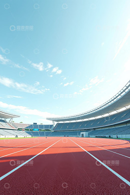 户外体育场红色跑道全景