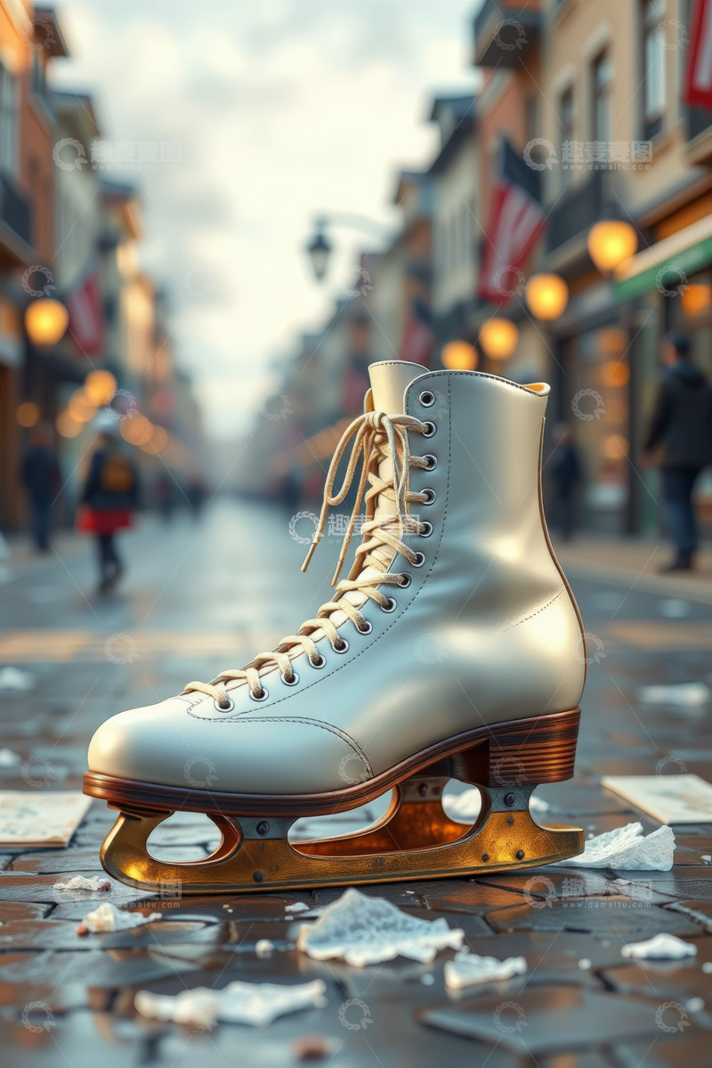 高清大图下载【趣麦麦图】街道上的白色溜冰鞋特写