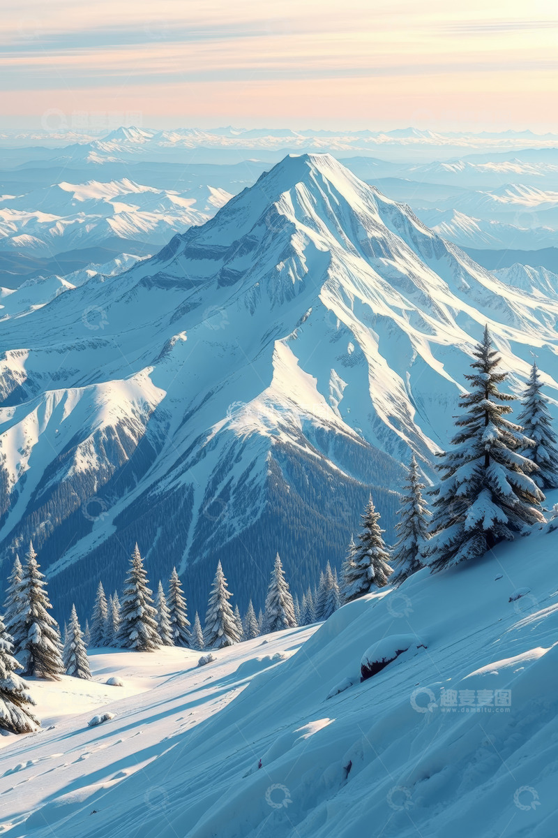 高清大图下载【趣麦麦图】雪山雪景与雪覆松林风光