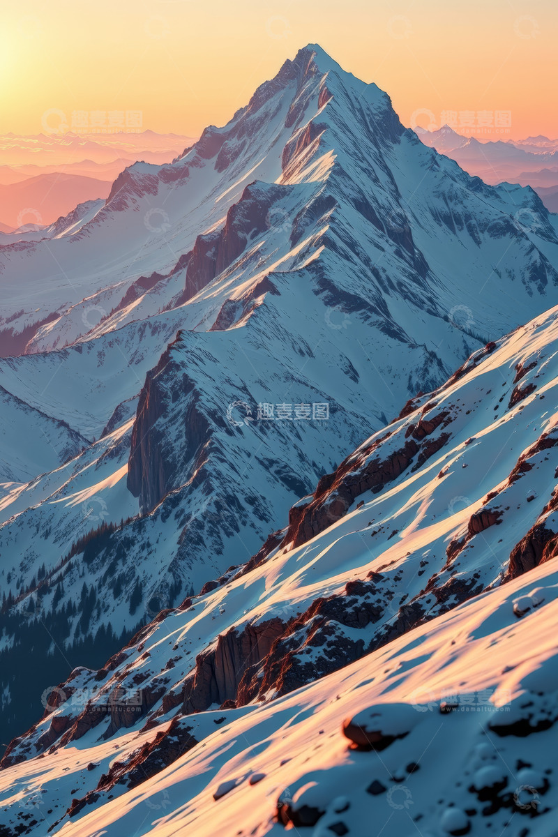 高清大图下载【趣麦麦图】雪山全景日出自然风光