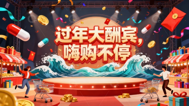 高清大图下载【趣麦麦图】过年购物节插画