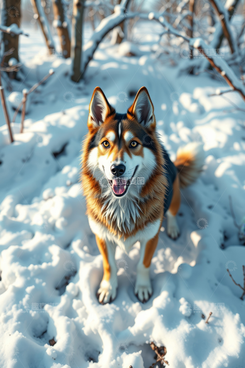 高清大图下载【趣麦麦图】雪地中坐着的狗