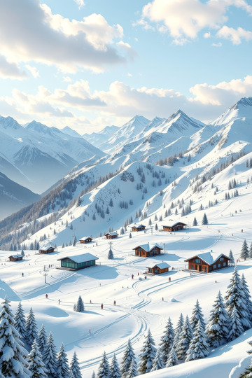 雪山下的木屋雪景
