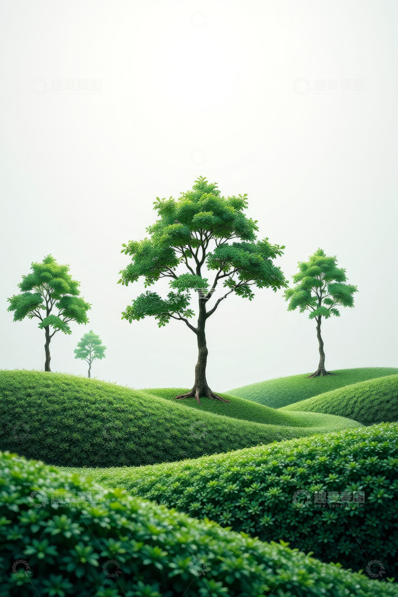 高清大图下载【趣麦麦图】绿色山丘上的树木风景