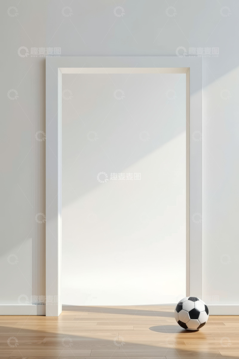 高清大图下载【趣麦麦图】室内木地板上的足球与门框