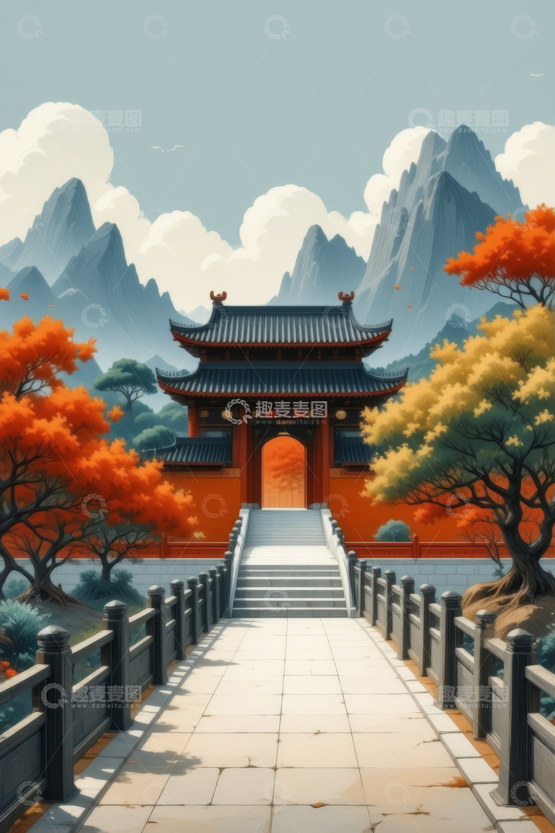 高清大图下载【趣麦麦图】古风中式建筑与山水风景