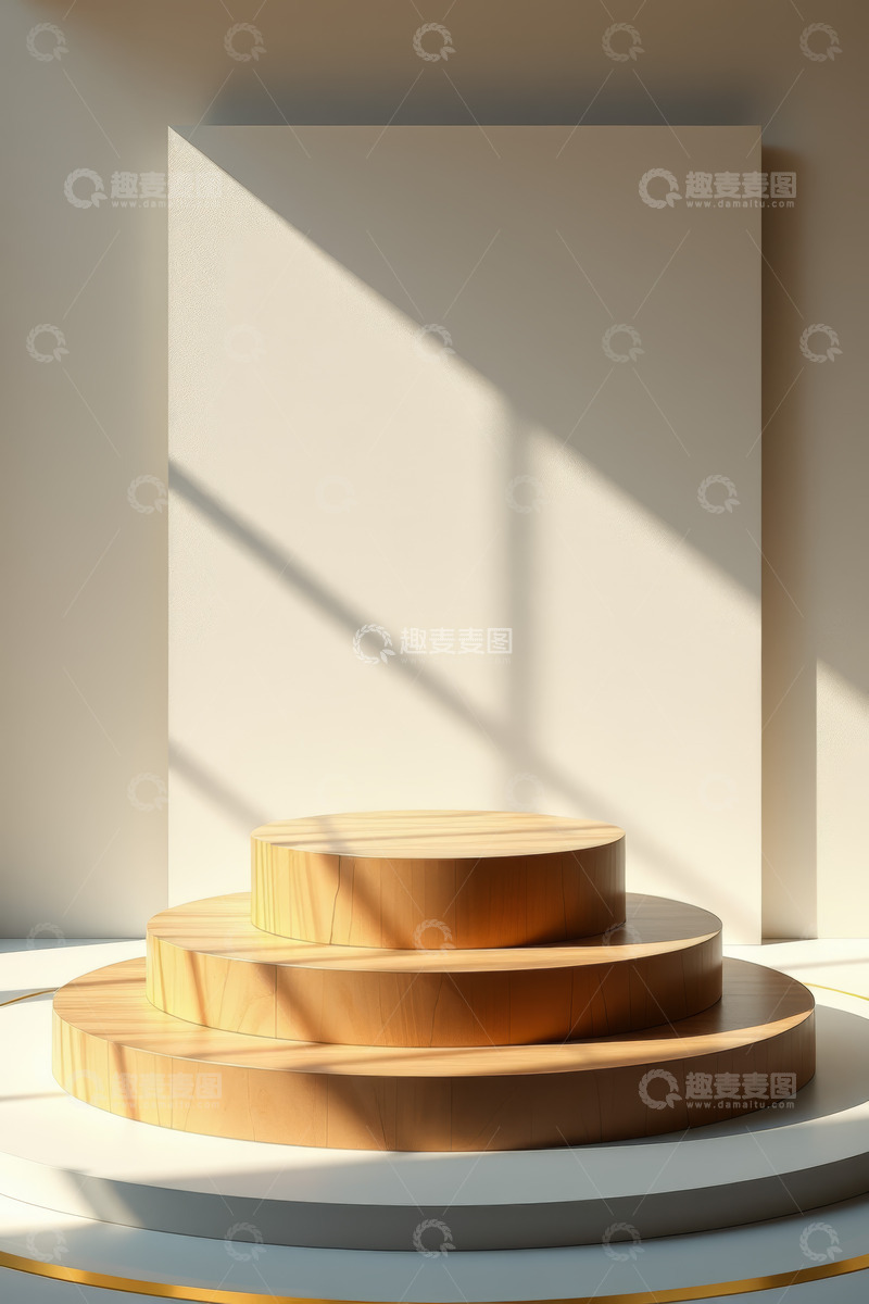高清大图下载【趣麦麦图】室内圆形木质展示台场景
