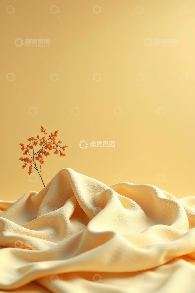 高清大图下载【趣麦麦图】黄色丝绸上的橙色花枝静物