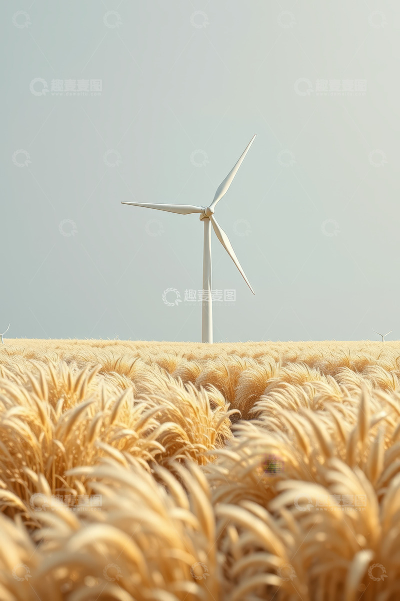 高清大图下载【趣麦麦图】麦田中的风力发电机