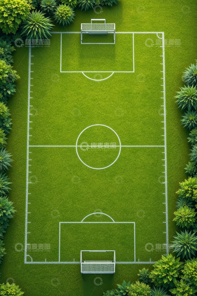 高清大图下载【趣麦麦图】俯视视角的绿茵足球场