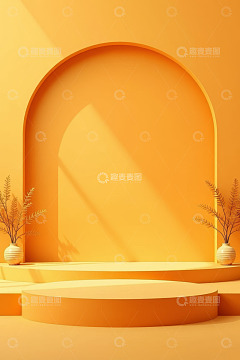 橙色背景弧形展示台场景