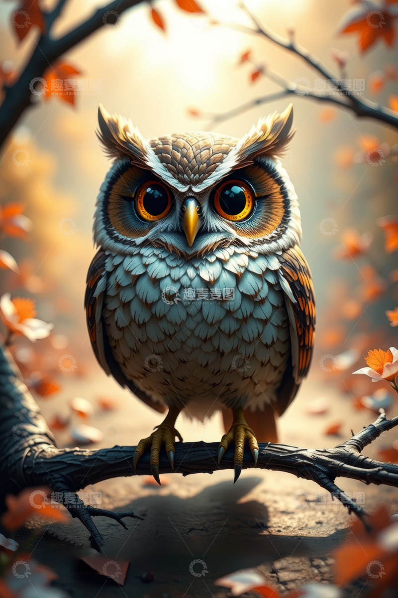 高清大图下载【趣麦麦图】树枝上的猫头鹰特写
