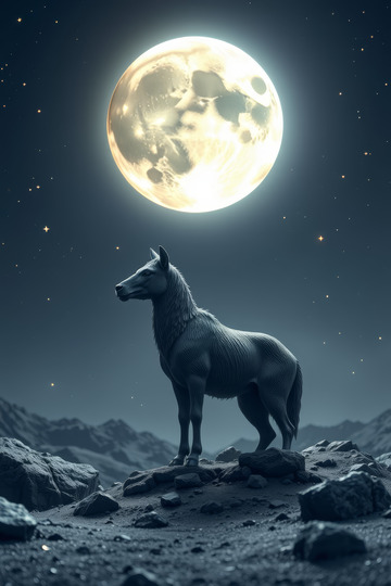 月下孤狼站立于山地景观