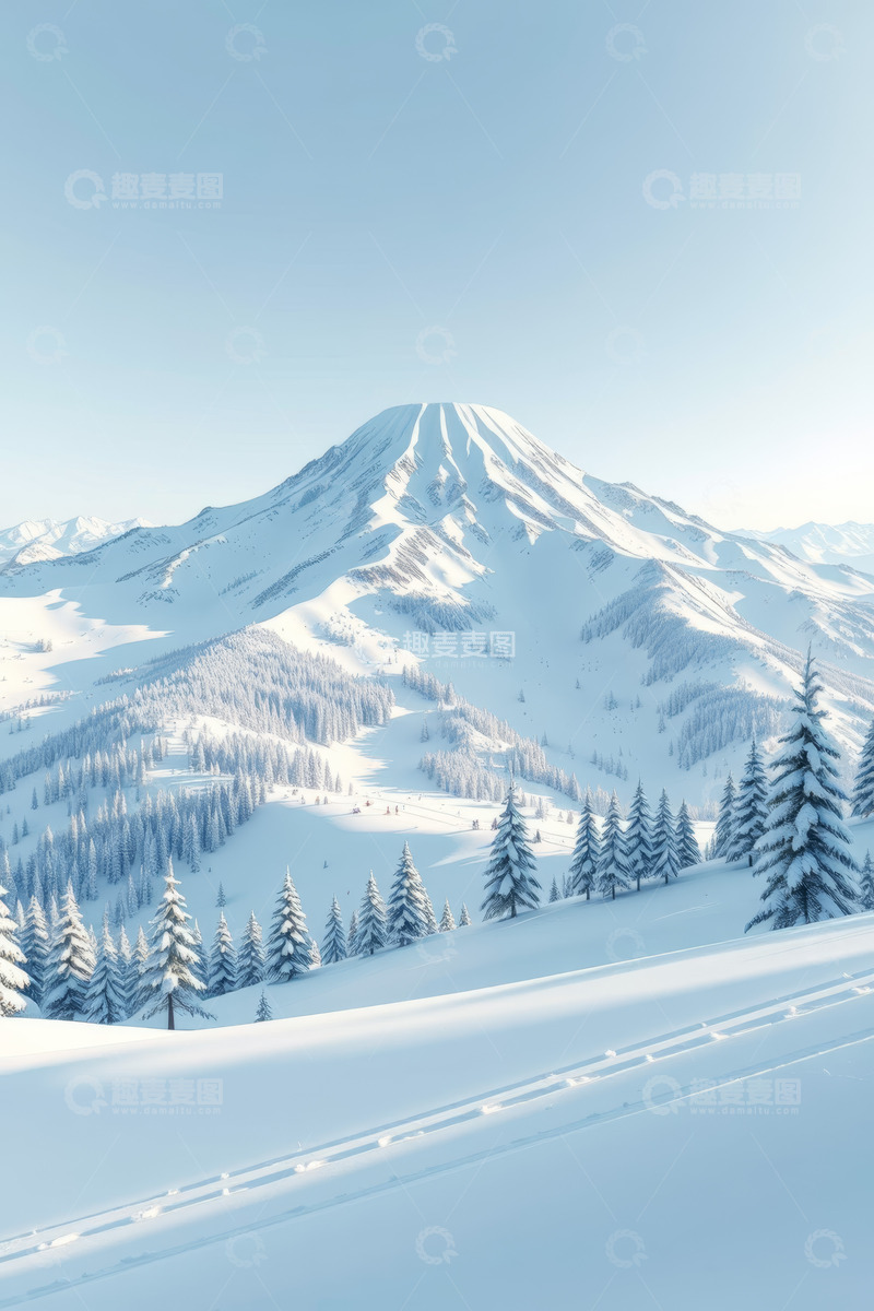 高清大图下载【趣麦麦图】雪山雪景与雪地林木景观