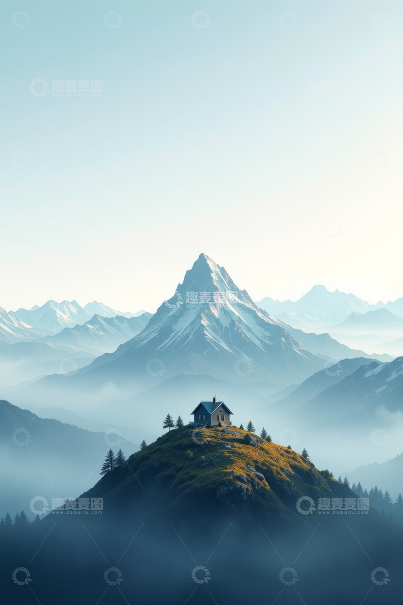 高清大图下载【趣麦麦图】山间小屋远景自然风光