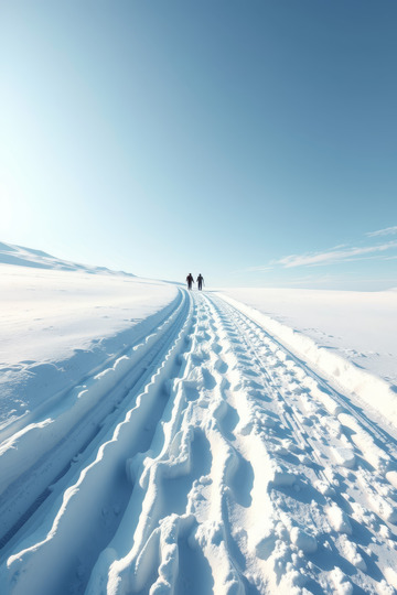 两人在雪地中徒步前行